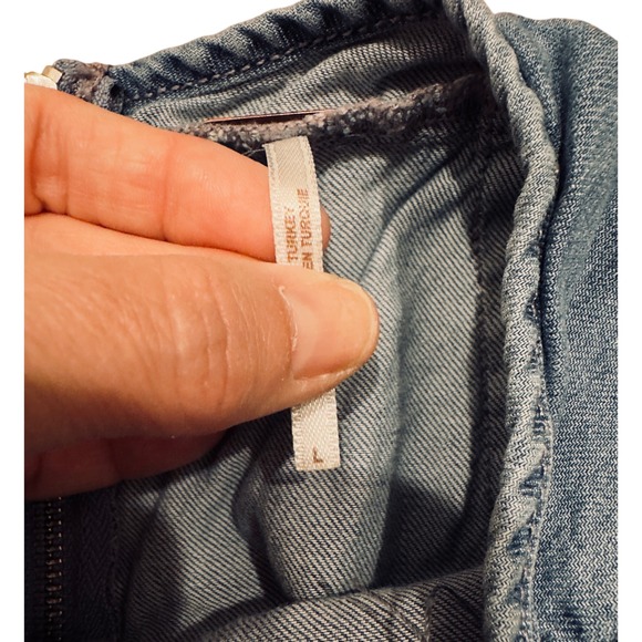 Free People Denim Halter Jumpsuit Blue Wide Leg Open Back Boho Womens Large - Picture 4 of 7